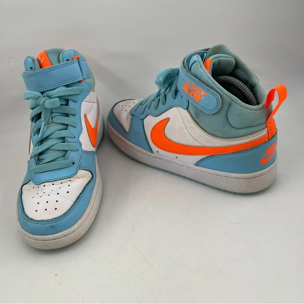 Nike Big Kids Court Borough Mid 2 - SZ 7 Y - Lt Blue White Orange Shoes